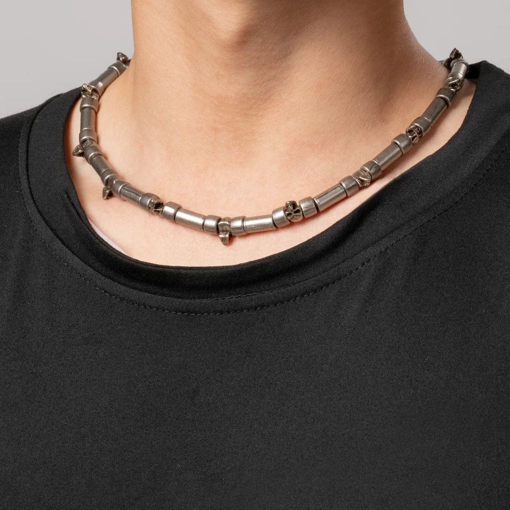 Direct source cylinder and skull spacer chain necklace for men