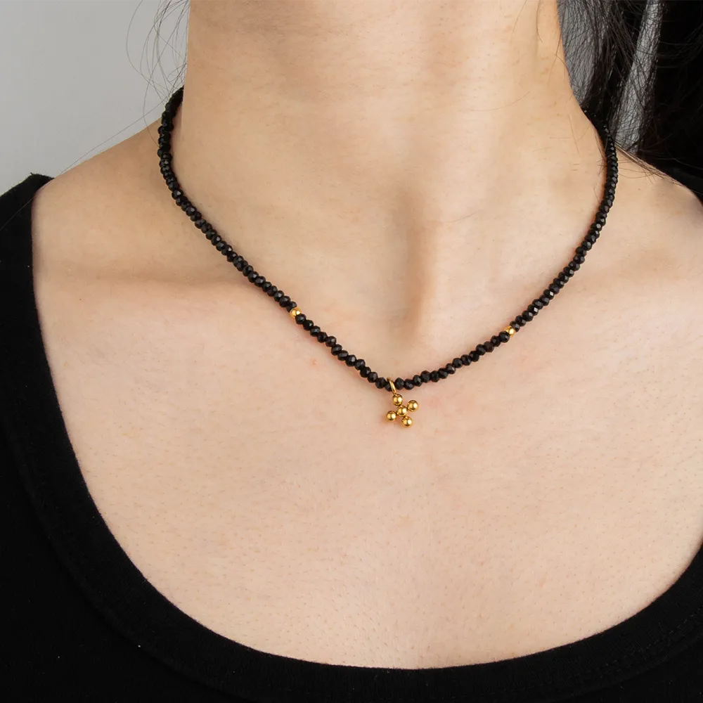 Custom stainless steel bead cross chain necklace source factory