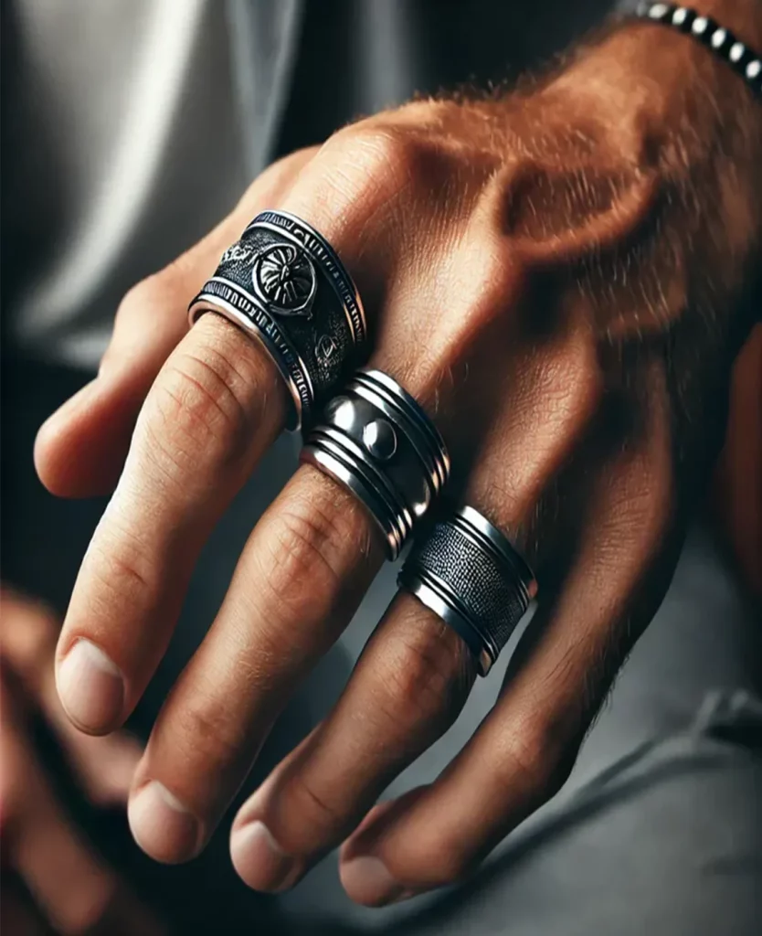 Men's Wide Band Geometric Stainless Steel Ring