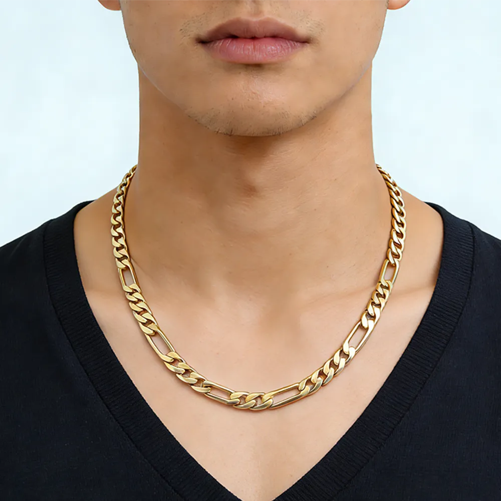 OEM ODM 316L stainless steel figaro chain necklace for men direct factory