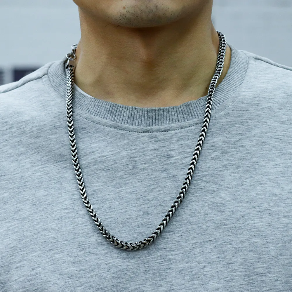 OEM ODM antique silver stainless steel foxtail chain necklace for men