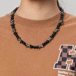 OEM ODM black bead spiral metal spacer stainless steel necklace for girls