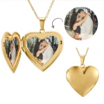Personalized Stainless Steel Gold Heart Necklace with Open Photo Direct Supplier