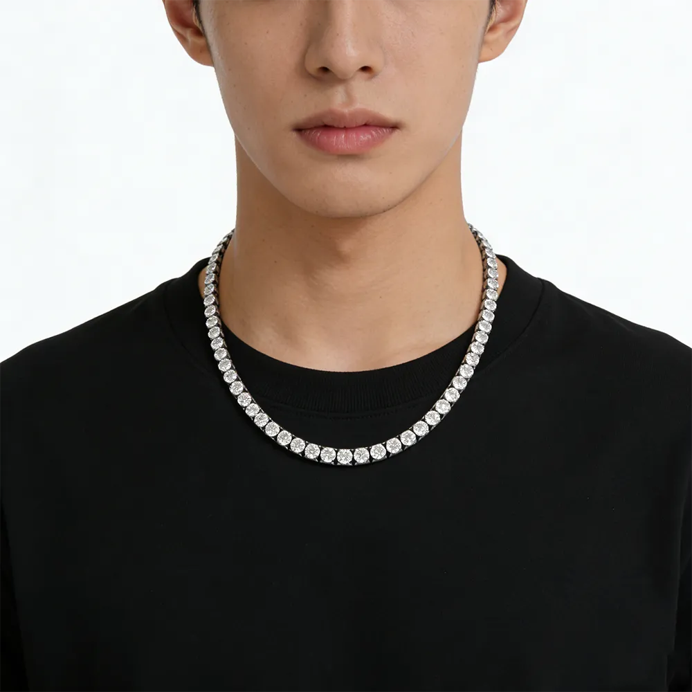 Personalized stainless steel tennis chain necklace with zircon for men
