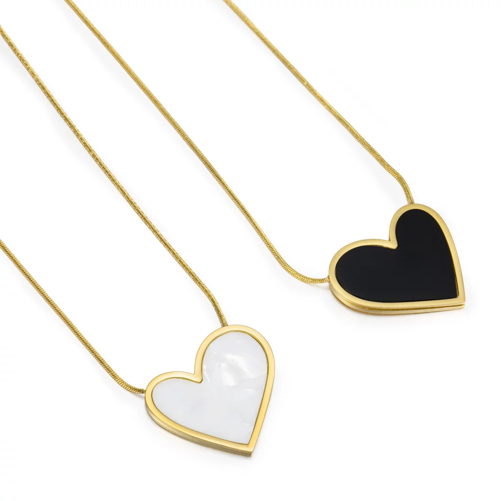bespoke stainless steel white black onyx heart necklace for direct supplier