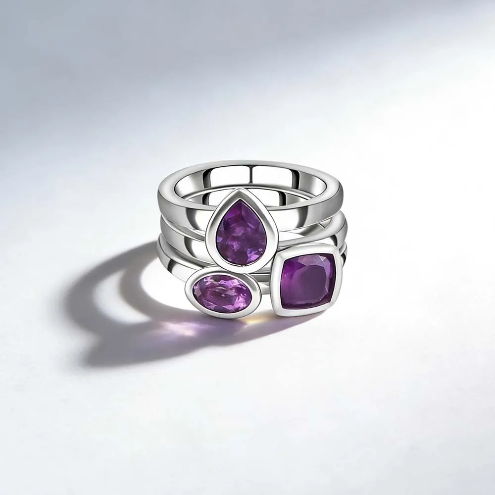 stainless steel amethyst ring