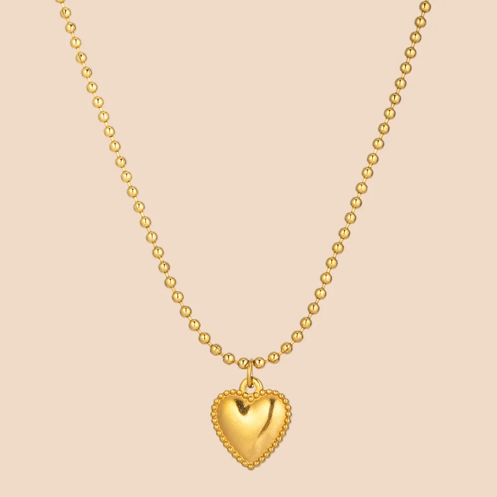 oem odm stainless steel gold bead chain hollow heart necklace for source factory