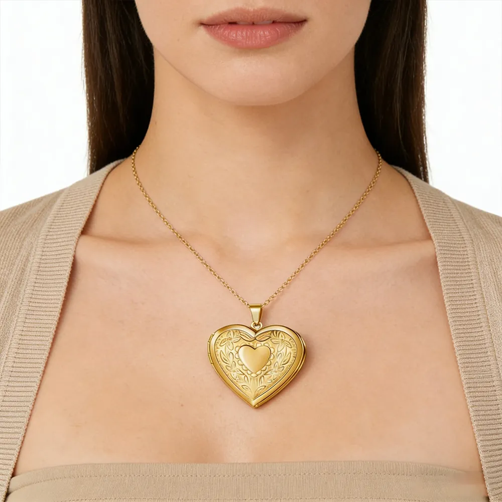 18k gold-plated stainless steel heart locket with photo for women manufacturing