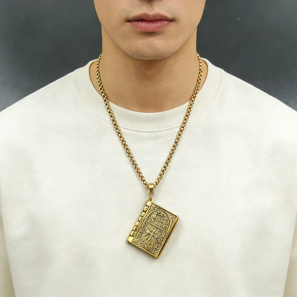 316L stainless steel holy bible book locket necklace manufacturing for men