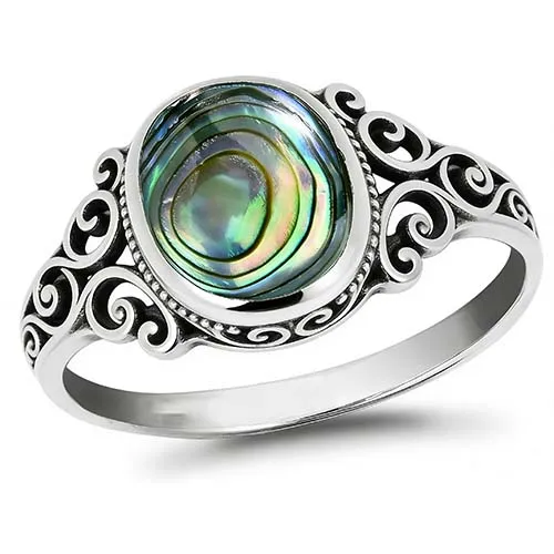 Abalone Oval Ring with Stainless Steel for Men