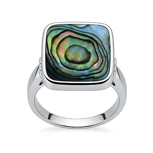 Abalone Square or Rectangular Ring with Stainless Steel