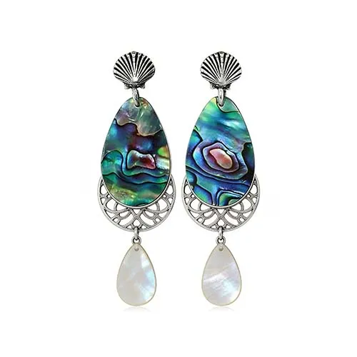 Abalone Statement Earrings with Stainless Steel