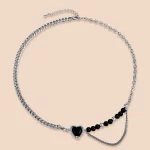 B2B Stainless Steel Asymmetrical Chain Cubic Zircon Heart Inside a Black Crystal Heart Pendant Necklace for Manufacturers