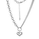 B2B Stainless Steel Silver Double-layer Spliced Chain Heart Charm Necklace Vendors