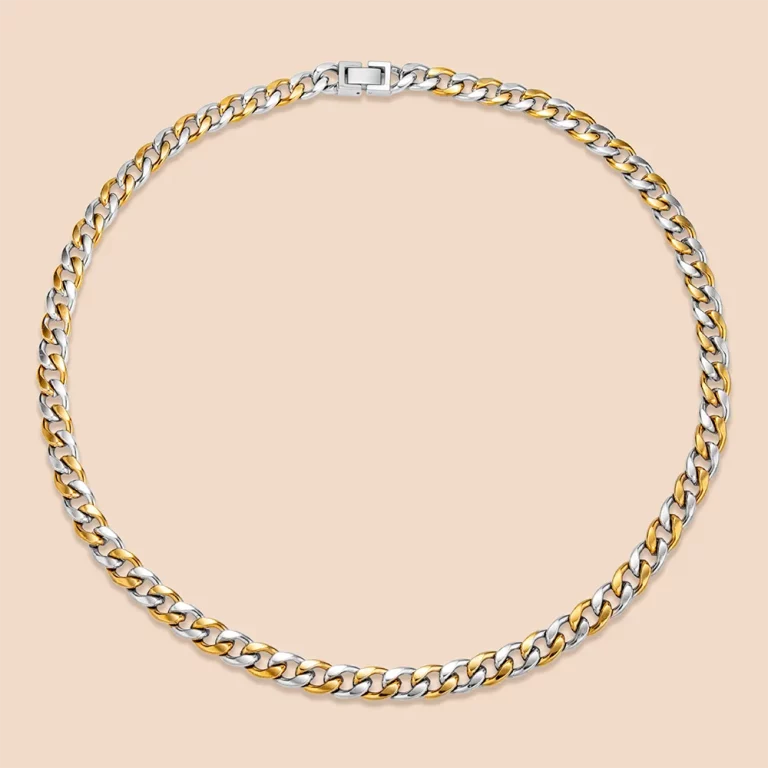Bespoke 316L stainless steel two-tone cuban chain necklace manufactuer