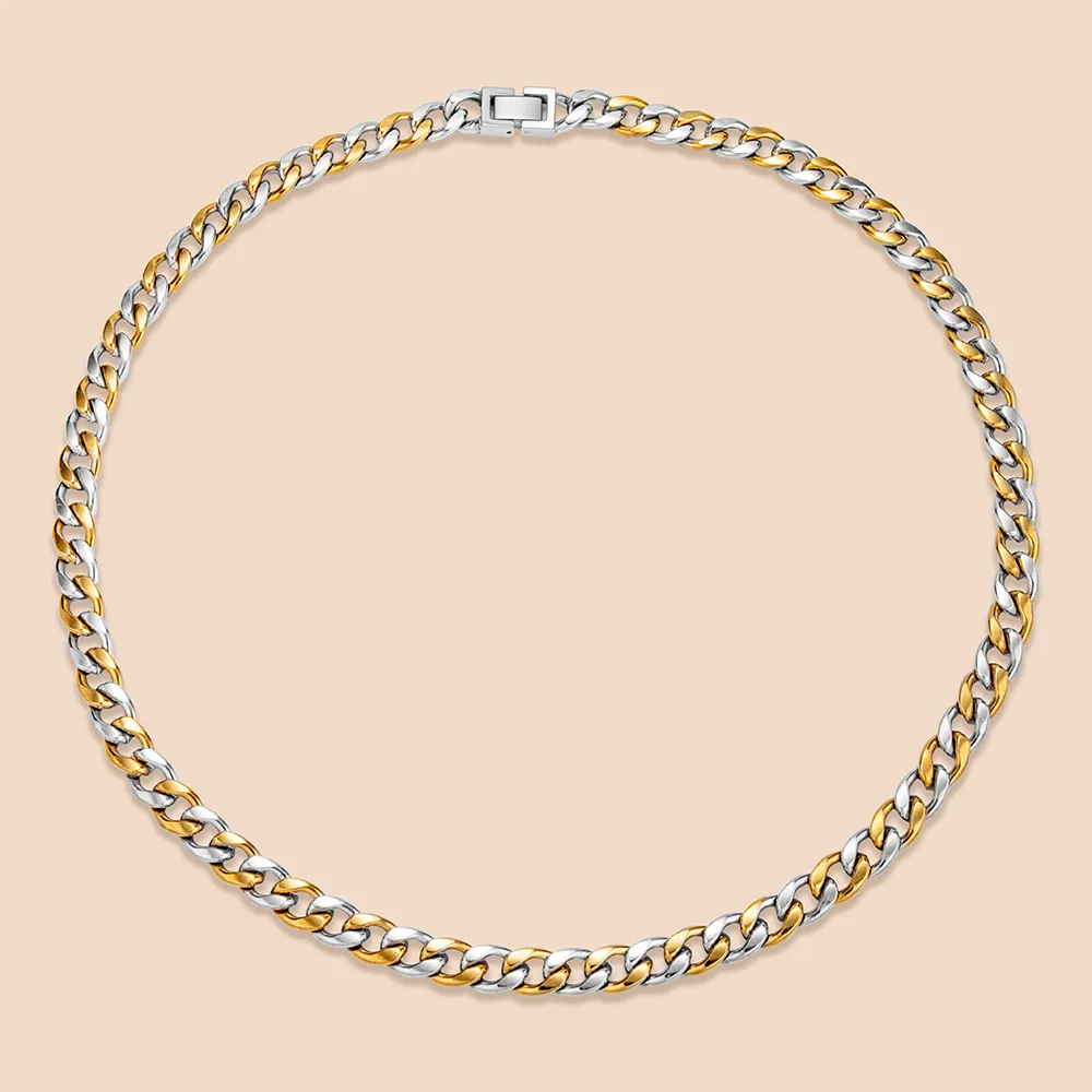 Bulk order stainless steel two-tone cuban chain necklace for men supplier