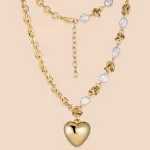 Bespoke Stainless Steel Imitation Pearl Double-chain Adjustable Heart Charm Necklace Vendors