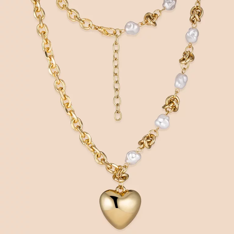Bespoke Stainless Steel Imitation Pearl Double-chain Adjustable Heart Charm Necklace Vendors