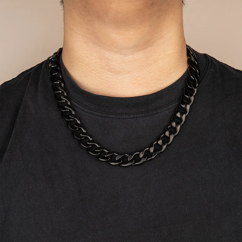 Bulk order wide agate black stainless steel cuban chain necklace for men