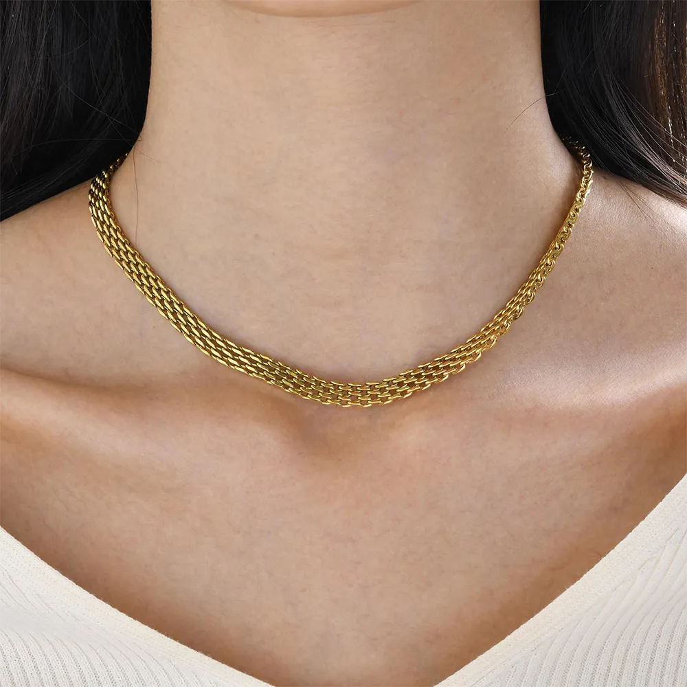 Custom 18k gold stainless steel mesh chain necklace for women supplier