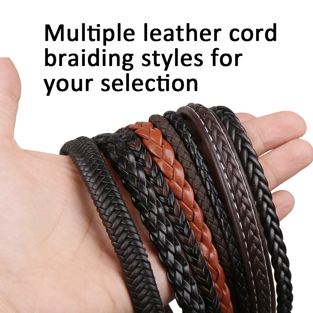 Custom Stainless Steel Braided Leather Cord Styles