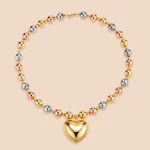 Custom Stainless Steel Rose Gold Silver Gold Bead Chain Puffy Heart Charm Necklace Suppliers
