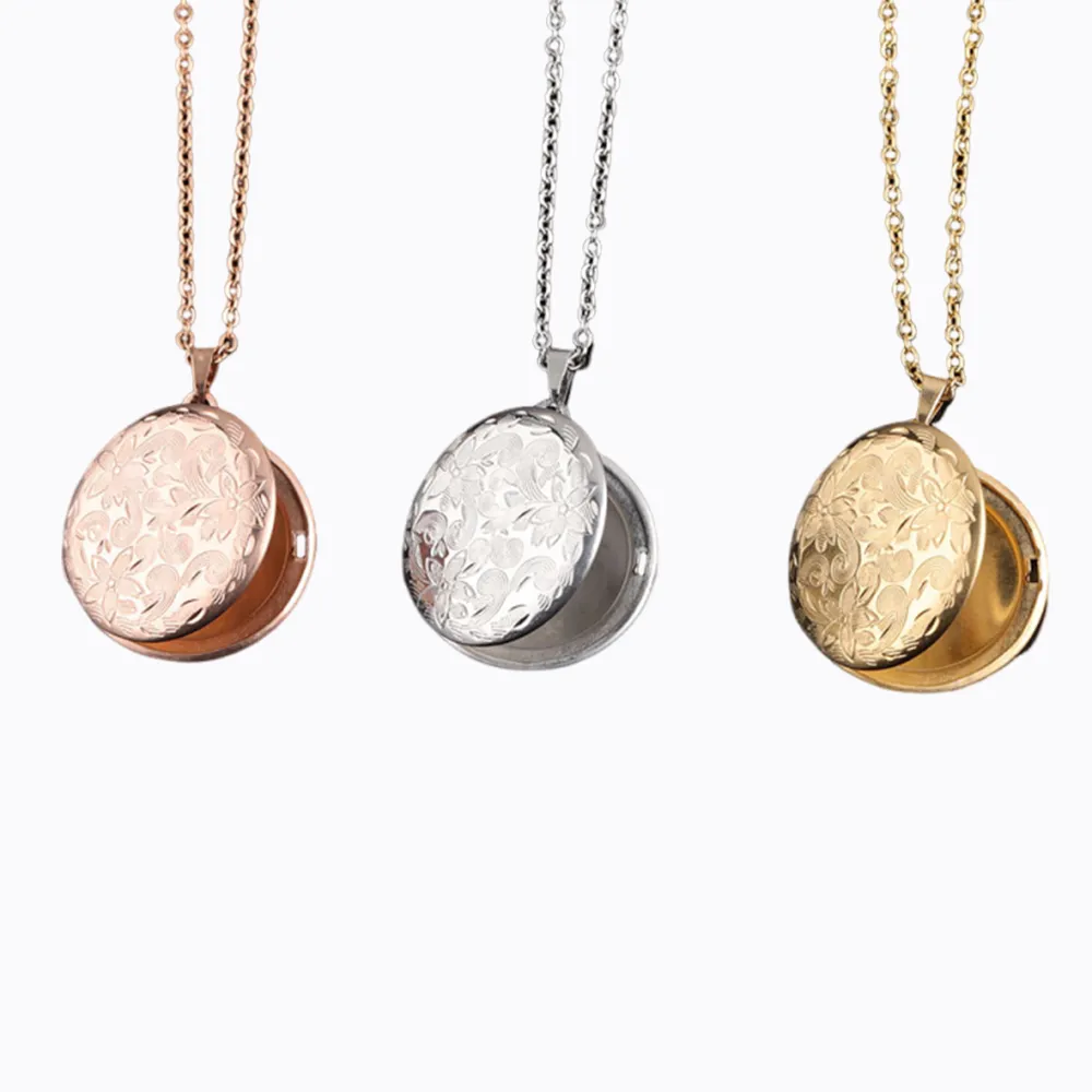 Custom color of mirror stainless steel retro pattern photo locket necklace for businesses