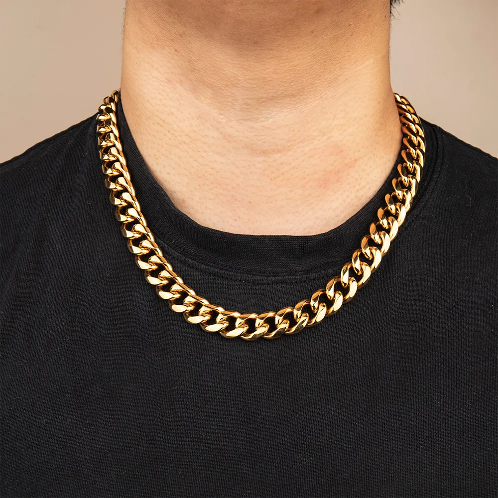 Custom gold stainless steel Cuban chain necklace for men manufacturing