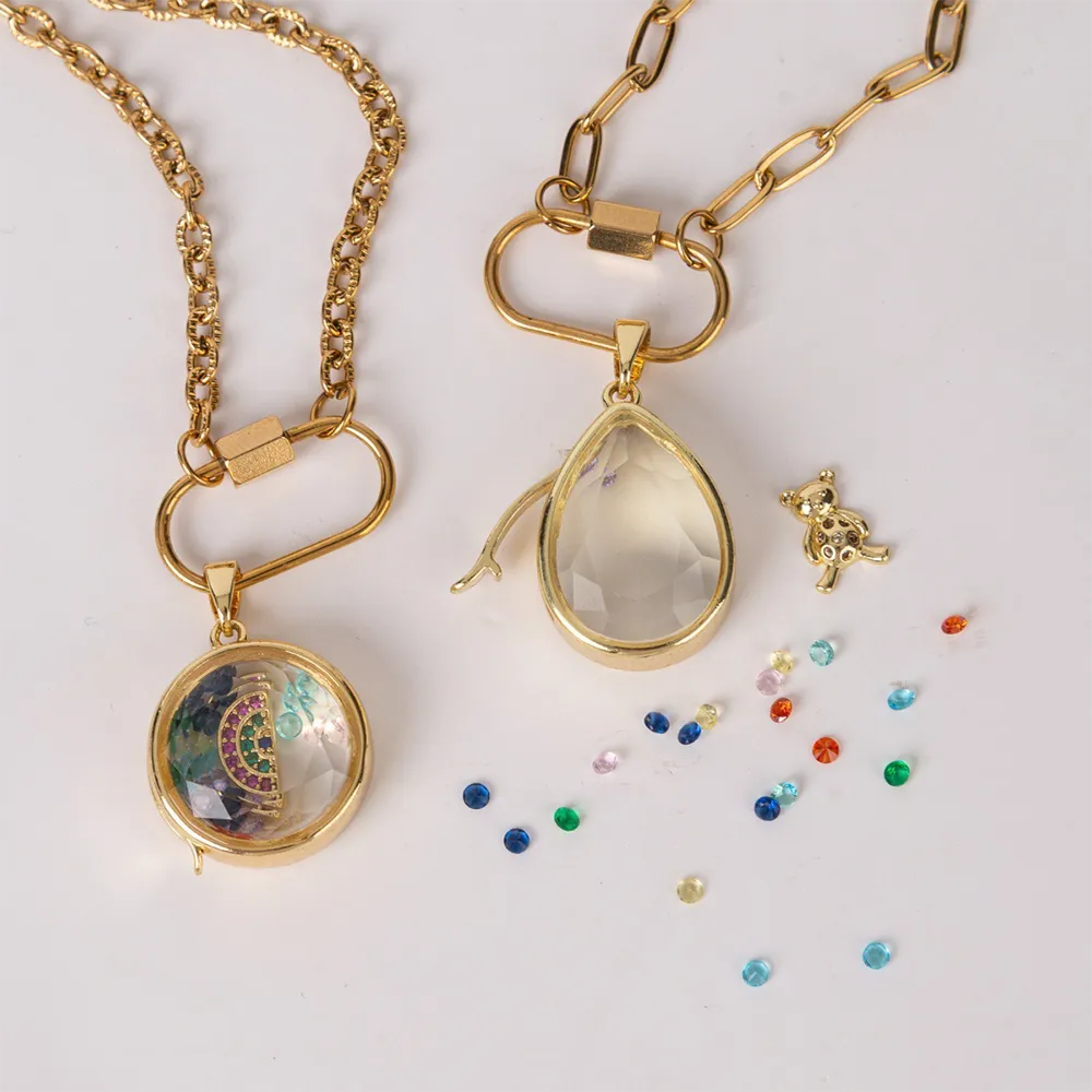 Female double-sided mirror clear glass locket necklace for brands