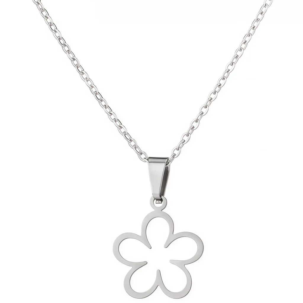 Custom stainless steel silver flower necklace hollow manufacturing