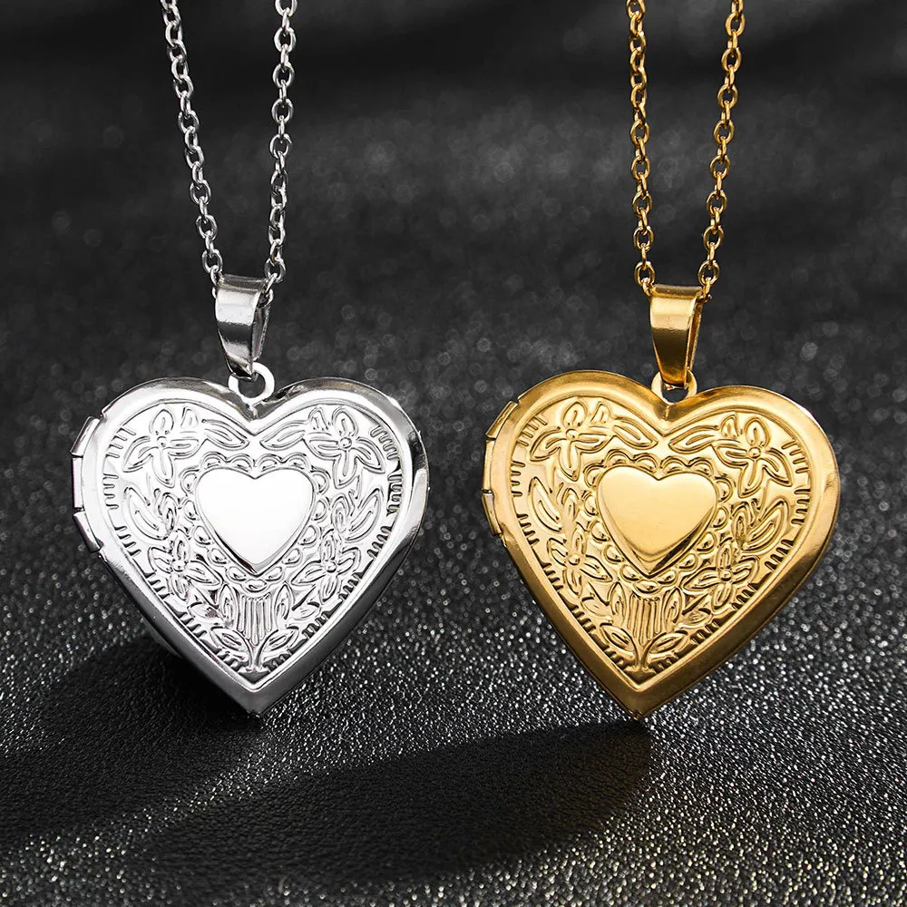 18k gold-plated stainless steel heart locket with photo for women manufacturing
