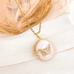 Customizable color of stainless steel oval butterfly photo locket necklace for retailers