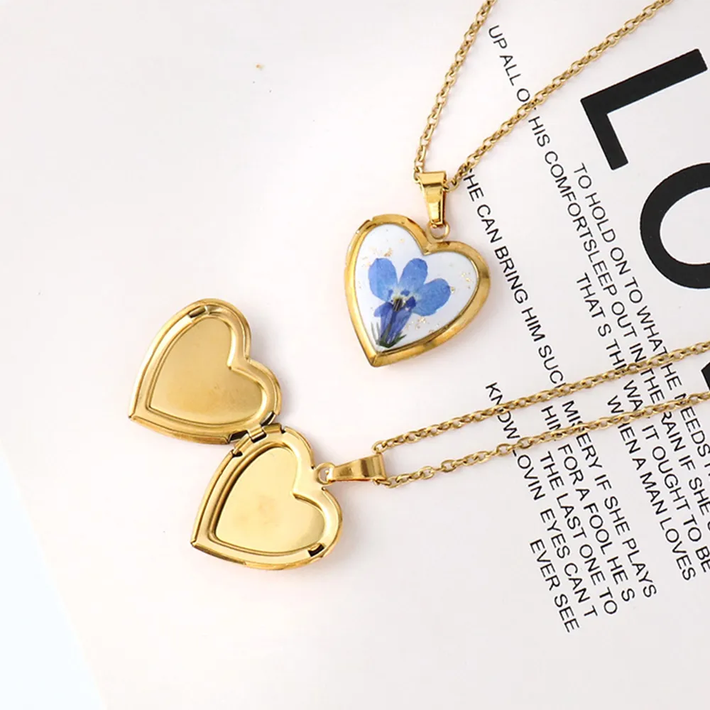 OEM vintage stainless steel month flower locket necklace for women