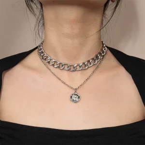 Customizable stainless steel double-layer pendant necklace for women supplier