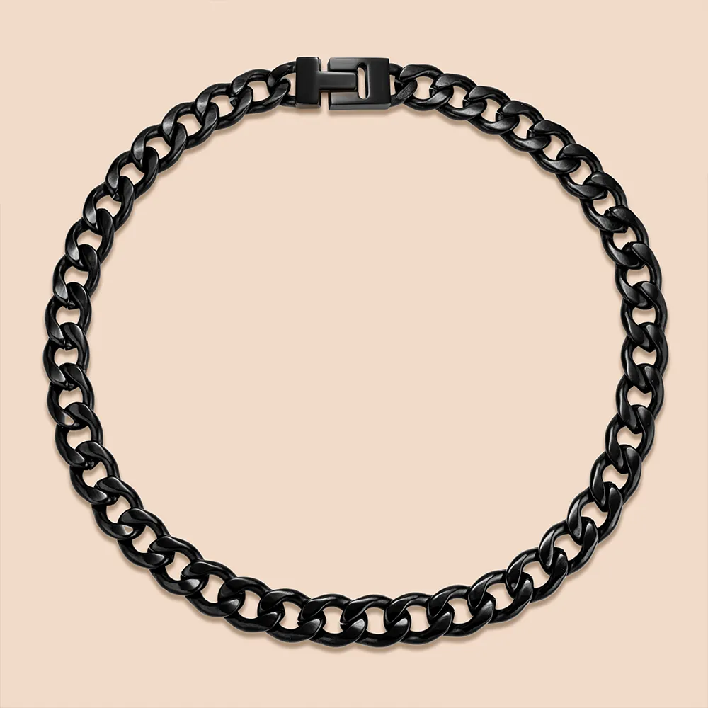 Bulk order wide agate black stainless steel cuban chain necklace for men