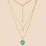 Customize 316L Stainless Steel Turquoise Heart Layered Necklace for Factory