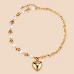 Customize Stainless Steel Imitation Pearl Double-chain Adjustable Heart Charm Necklace Factory