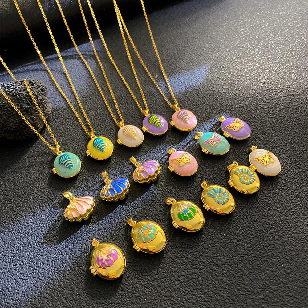 Female drip glaze seashell locket necklace manufacturing for women