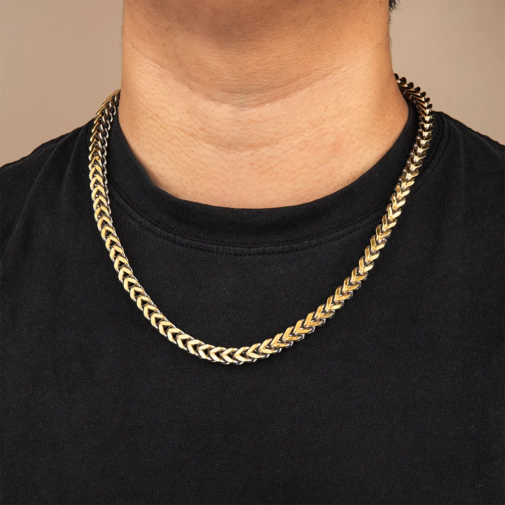 Customize two-tone stainless steel herringbone chain necklace for men