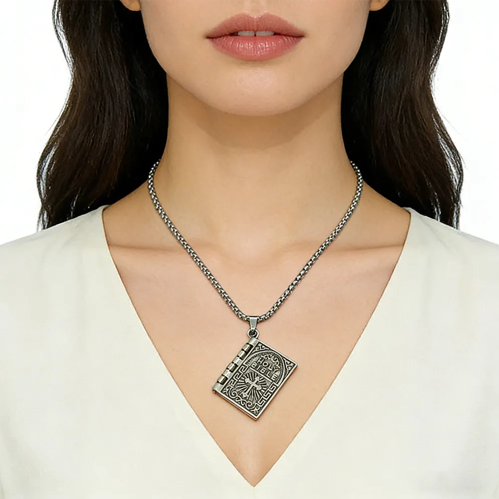 316L stainless steel holy bible book locket necklace manufacturing for men