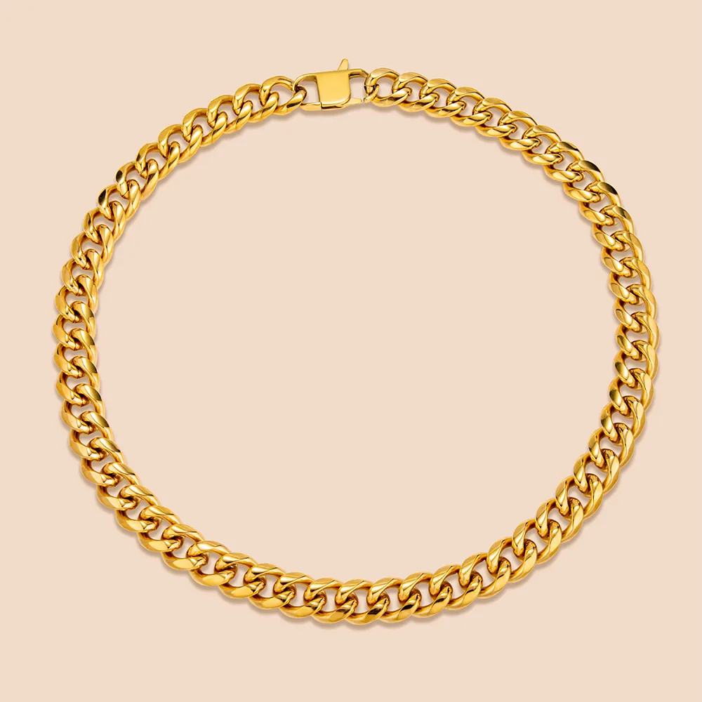 Custom gold stainless steel Cuban chain necklace for men manufacturing