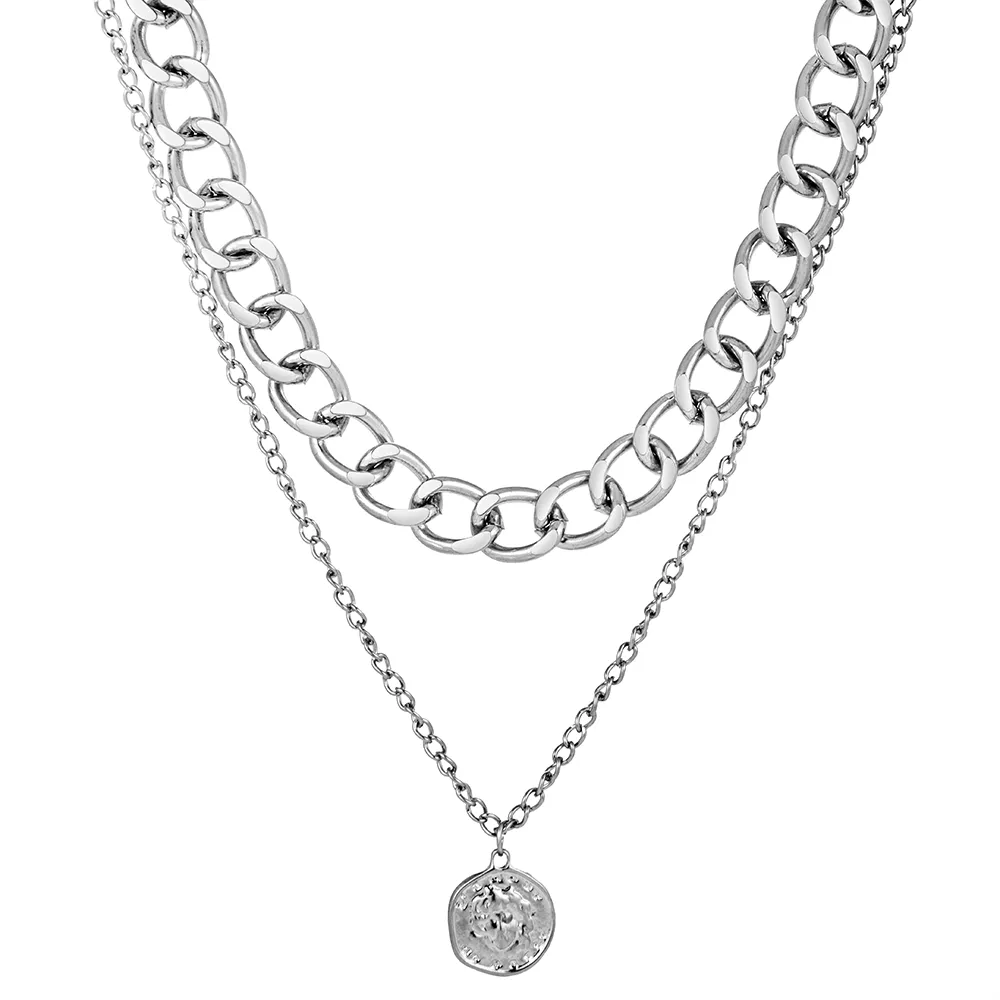 Customizable stainless steel double-layer pendant necklace for women supplier