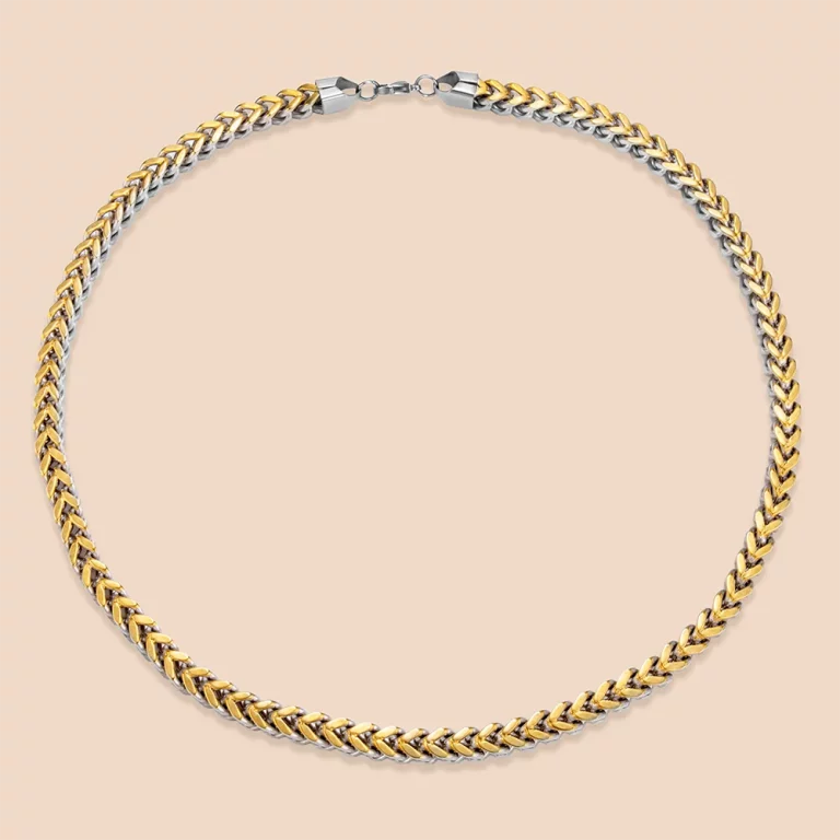 Direct source two-tone 316L stainless steel herringbone chain necklace manufacturing