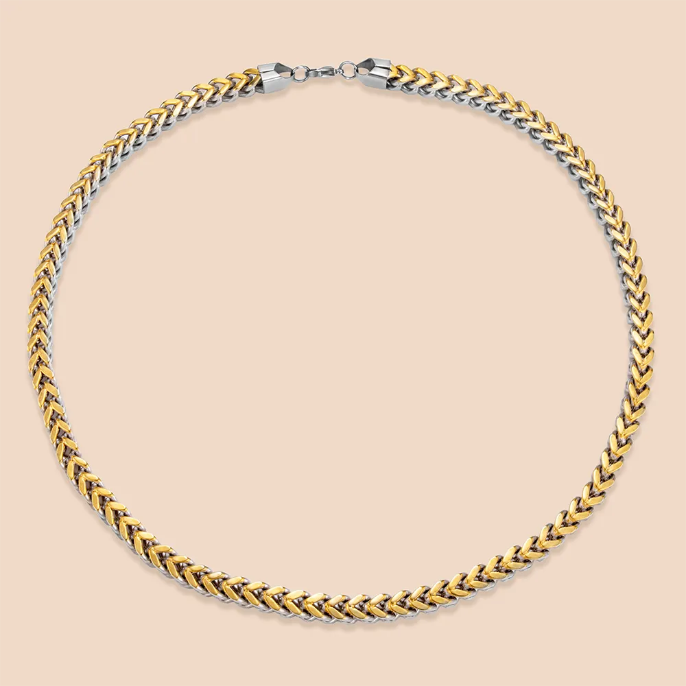 Customize two-tone stainless steel herringbone chain necklace for men