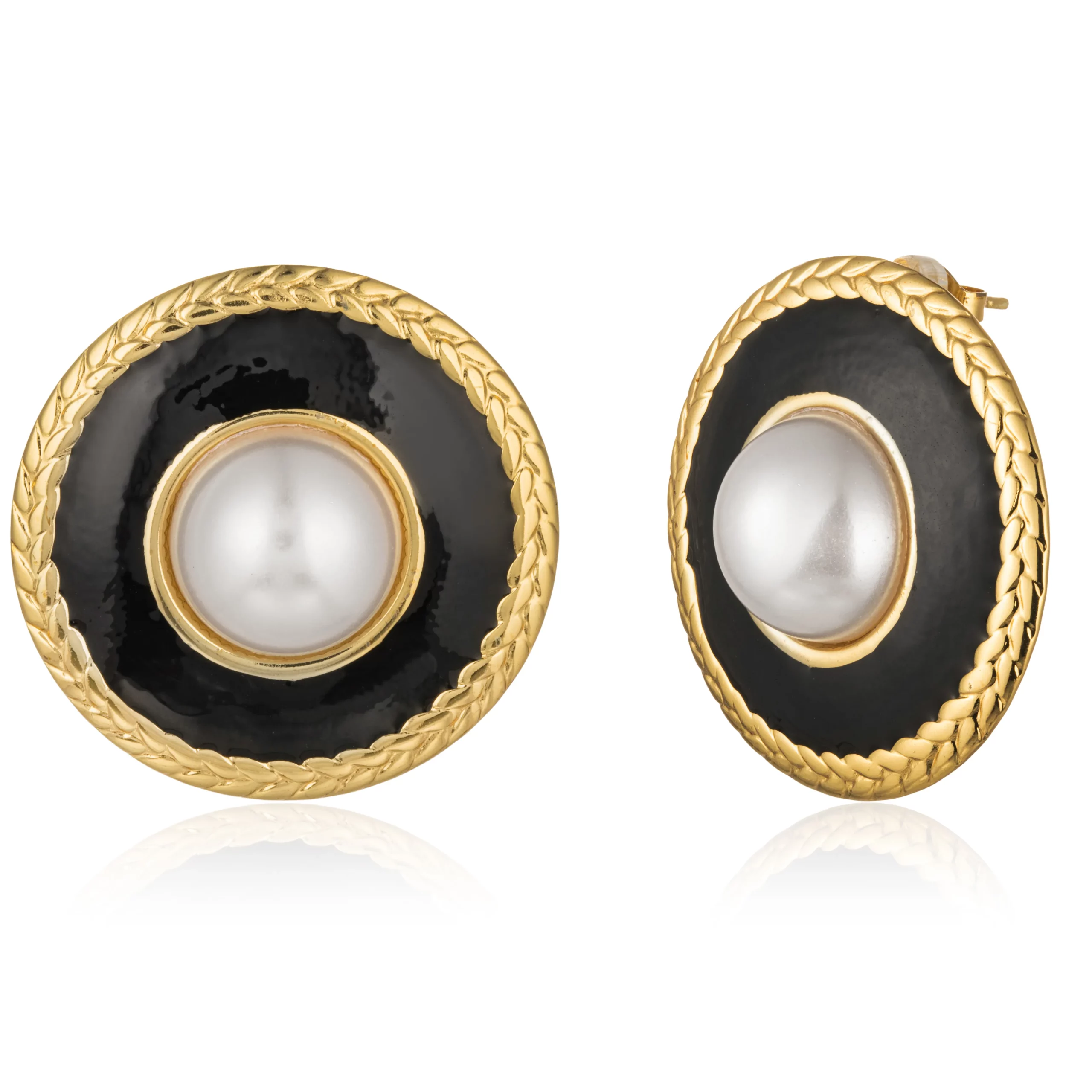 Stainless Steel Black Enamel & Pearl Earrings Customize for Jewelry Brand Direct Source Factory