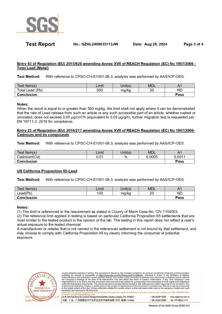 Environmentally Friendly Copper Bracelet SGS Test Report3