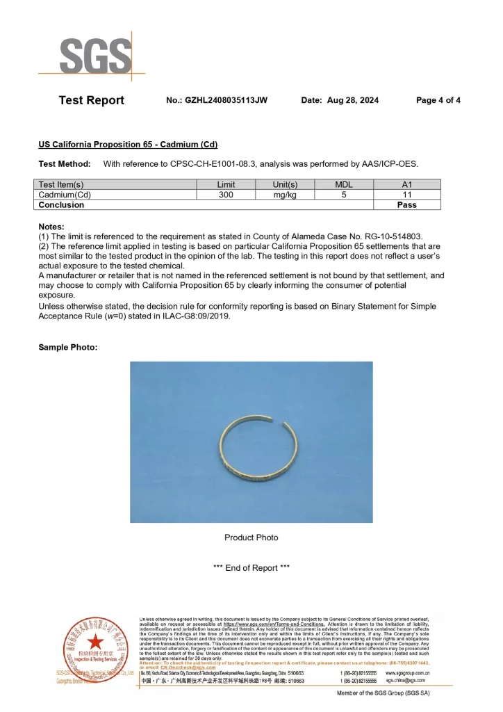 Environmentally Friendly Copper Bracelet SGS Test Report4