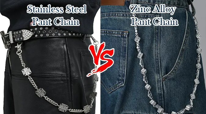 Fashion manufacturing stainless steel pant chain vs. zinc alloy pant chain