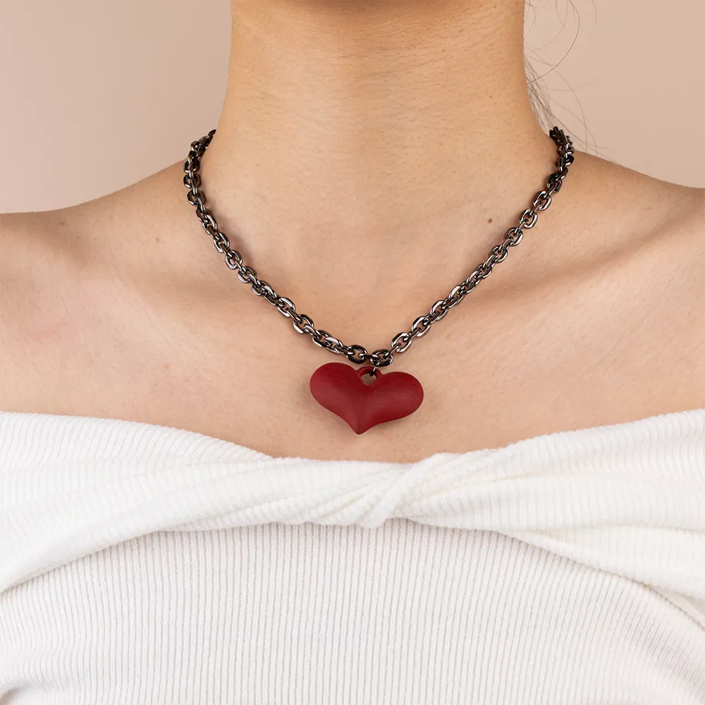 Fast Delivery Stainless Steel Large Red Heart Charm Necklace for Women Jewelry Plant