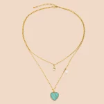 Fast Shipping 316L Stainless Steel Turquoise Heart Layered Necklace for Private Label Partner